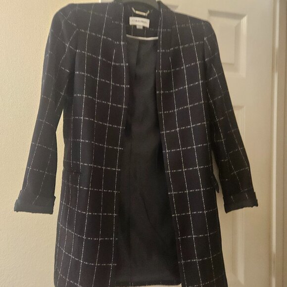 Calvin Klein long line elegant black blazer Career plaid Sophisticated jacket 8 - Picture 6 of 7